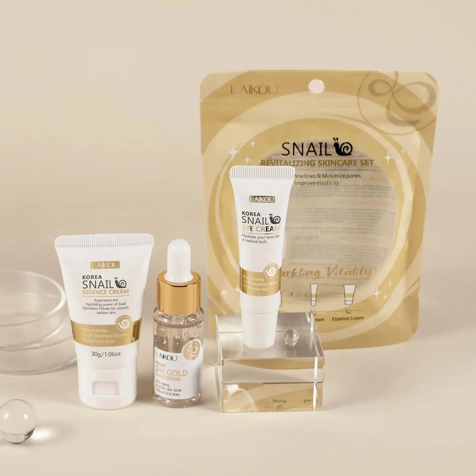 Luxury Skincare Set - 24K الذهب الحلزون إصلاح مصل كريم